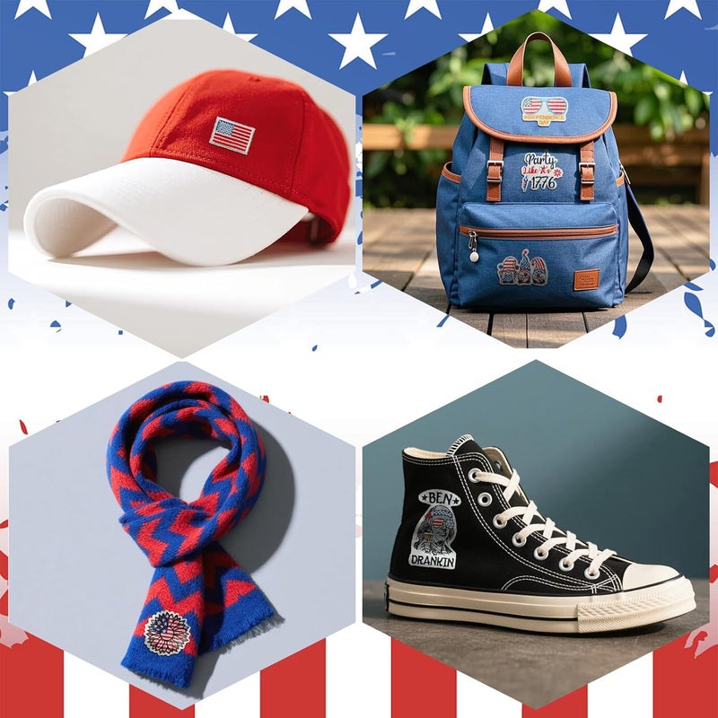 RF-patch 32 Pcs 4th of July Iron on Patches, Embroidered USA Patriotic Patch, American Flag Elemental Iron on/Sew on Patches for Clothes, Hats, Jeans, Dress, Backpacks - Image 4